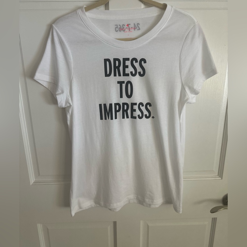 Kate Spade White Tee black Dress To Impress New Large chest 36” L 25”